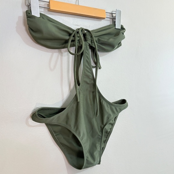 Lonely Planet Olive Green Tie-Up Monokini – Size Small EUC - Picture 2 of 15